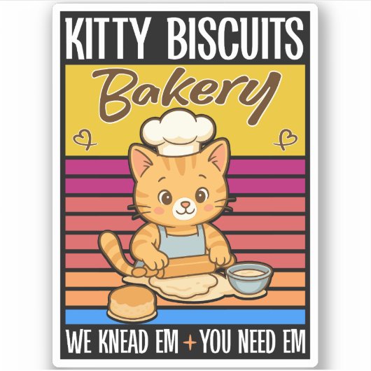 Cat Kneading Baker Kitty Biscuits We Knead Em You シール (正面)