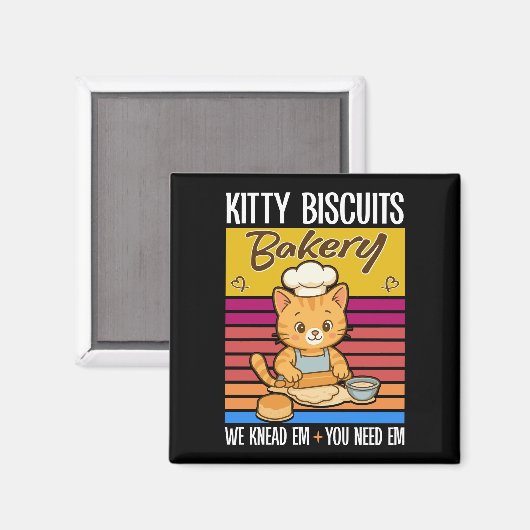 Cat Kneading Baker Kitty Biscuits We Knead Em You マグネット (正面/裏面)