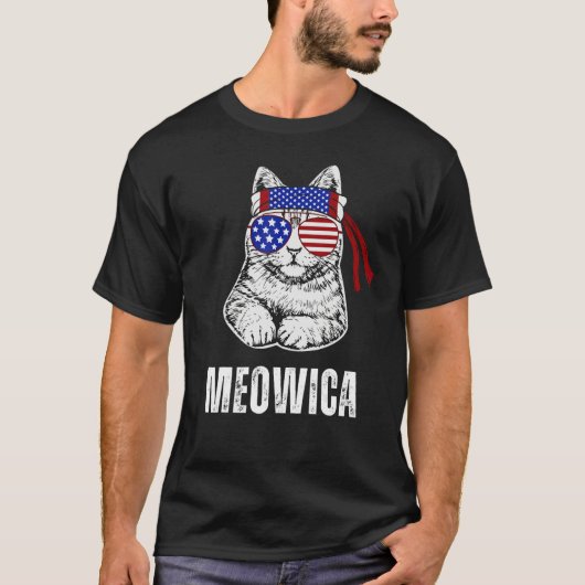 Cat Labor Day Meowica Merica Men USA American Flag Tシャツ (正面)