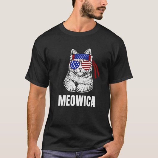 Cat Labor Day Meowica Merica Men USA American Flag Tシャツ (正面)