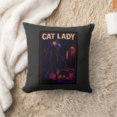 Cat Lady -Cats Art Lover- City Night Comic Graphic クッション (ブランケット)