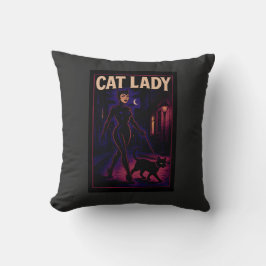 Cat Lady -Cats Art Lover- City Night Comic Graphic クッション