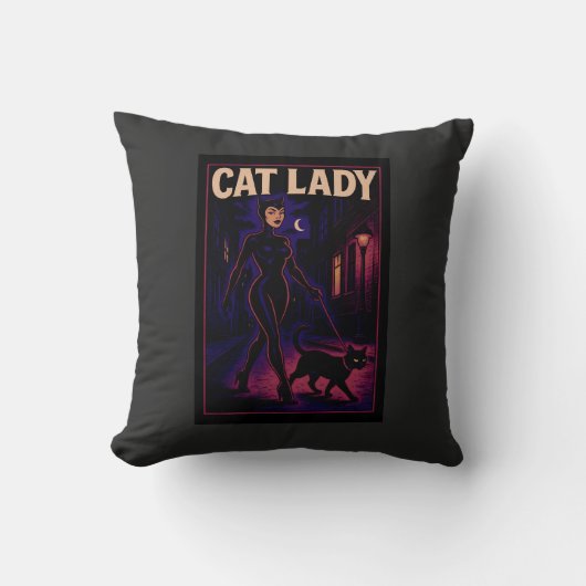 Cat Lady -Cats Art Lover- City Night Comic Graphic クッション (正面)