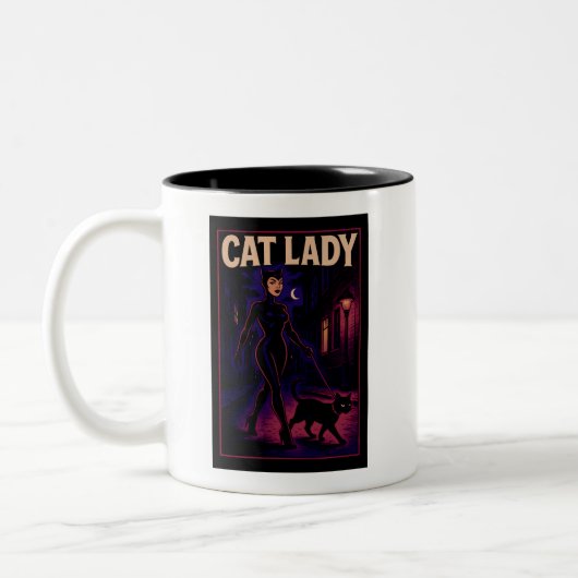 Cat Lady -Cats Art Lover- City Night Comic Graphic ツートーンマグカップ (左)