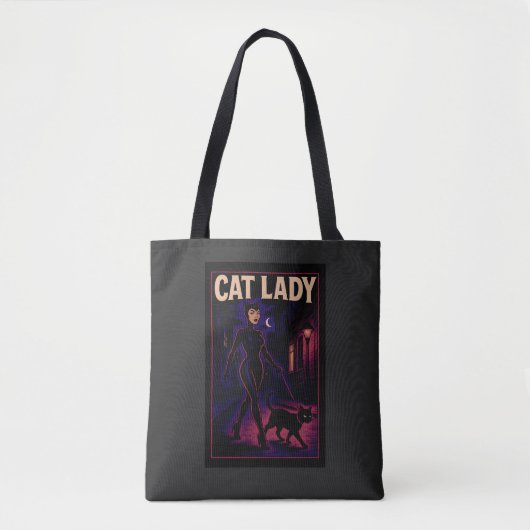 Cat Lady -Cats Art Lover- City Night Comic Graphic トートバッグ (正面)