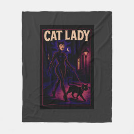 Cat Lady -Cats Art Lover- City Night Comic Graphic フリースブランケット