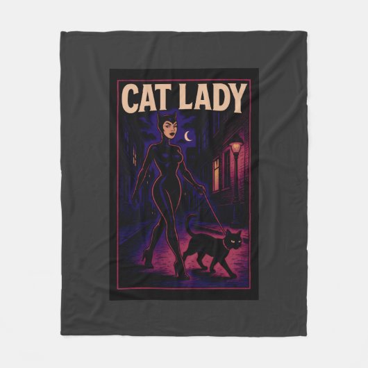 Cat Lady -Cats Art Lover- City Night Comic Graphic フリースブランケット (正面)
