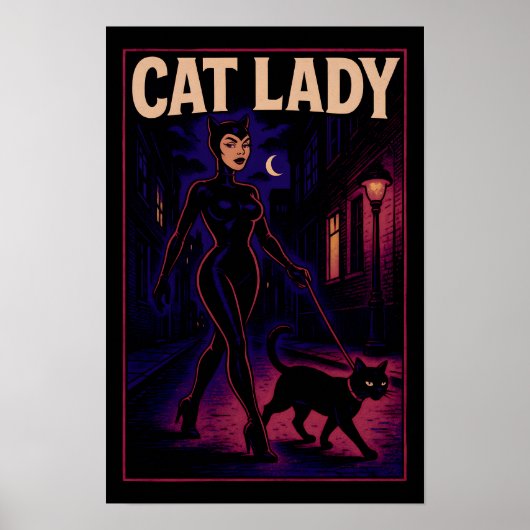 Cat Lady -Cats Art Lover- City Night Comic Graphic ポスター (正面)