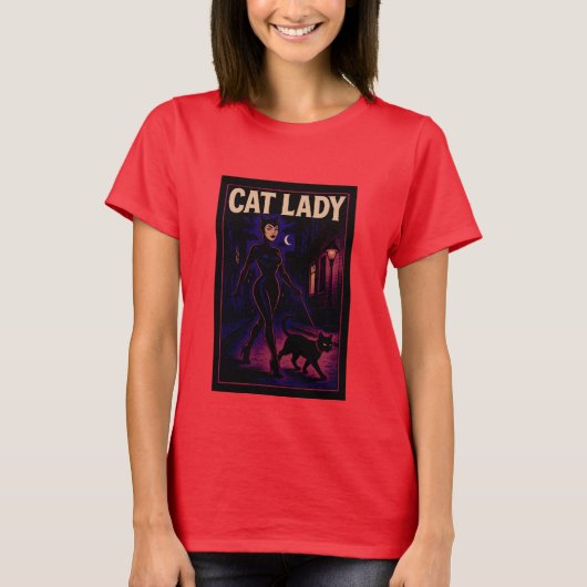 Cat Lady -Cats Art Lover- City Night Comic Graphic Tシャツ (正面)