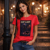 Cat Lady -Cats Art Lover- City Night Comic Graphic Tシャツ