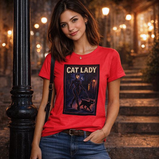 Cat Lady -Cats Art Lover- City Night Comic Graphic Tシャツ