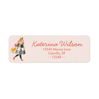 Cat Lady in Scarf Return Address Label ラベル
