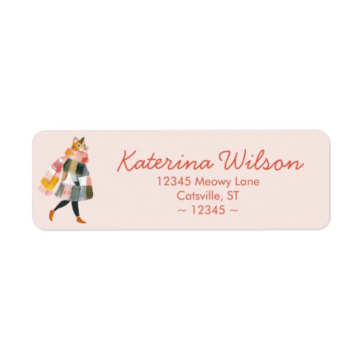 Cat Lady in Scarf Return Address Label ラベル (正面)