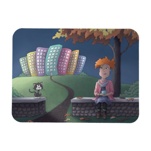 Cat Lady in the park Magnet マグネット (横)