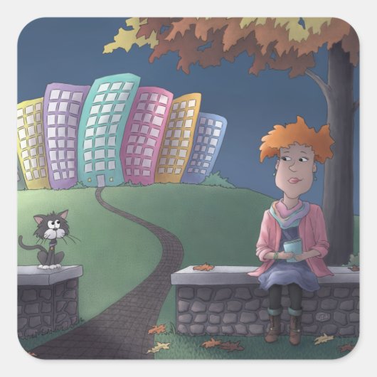Cat Lady in the park Squareステッカー スクエアシール (正面)