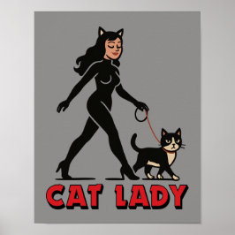 Cat Lady - Tuxedo Cats Lover- Comic Art Graphic ポスター