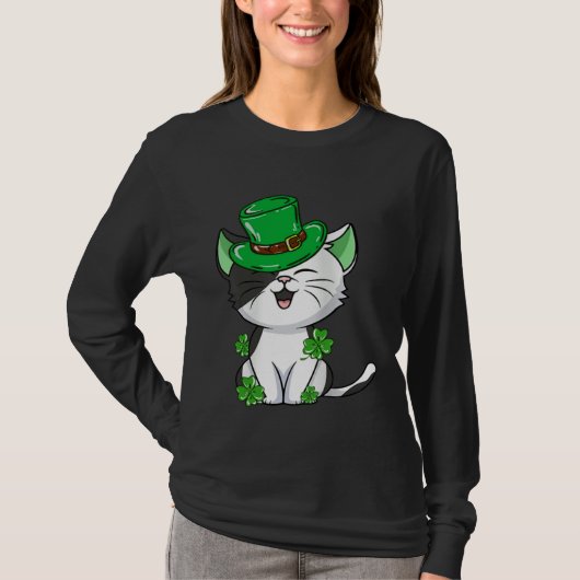 Cat Leprechaun  Cat  Shamrock St Patrick s Day Tシャツ (正面)