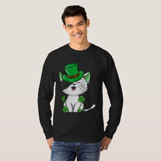 Cat Leprechaun  Cat  Shamrock St Patrick s Day Tシャツ (正面フル)