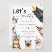Cat Let's Pawty Kitten Cute 4th Birthday 招待状 (正面)