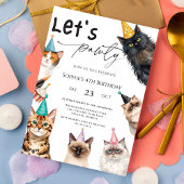 Cat Let's Pawty Kitten Cute 4th Birthday 招待状