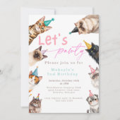 Cat let's pawty kitten cute Birthday 招待状 (正面)