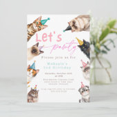 Cat let's pawty kitten cute Birthday 招待状 (スタンド正面)