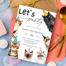 Cat Let's Pawty Kitten Cute kitty 10th Birthday 招待状