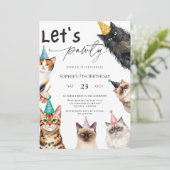 Cat Let's Pawty Kitten Cute kitty 7th Birthday 招待状 (スタンド正面)