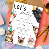 Cat Let's Pawty Kitten Cute kitty 7th Birthday 招待状