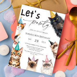 Cat Let's Pawty Kitten Cute kitty 8th Birthday 招待状