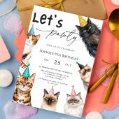 Cat Let's Pawty Kitten Cute kitty 9th Birthday 招待状