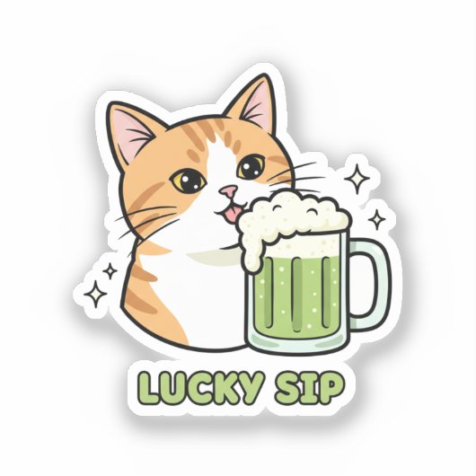Cat Licking Beer Foam Just One Sip Funny Sticker シール (正面)