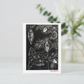 Cat Linocut Christmas Postcard シーズンポストカード (スタンド正面)