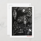 Cat Linocut Christmas Postcard シーズンポストカード (正面/裏面)