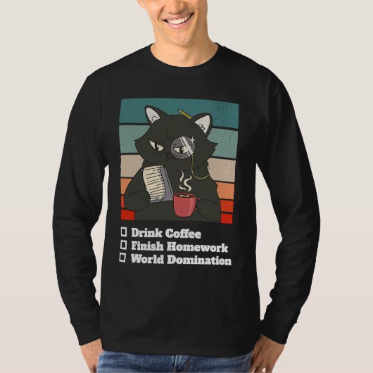 Cat List World Domination Homework School Kid Coll Tシャツ (正面)