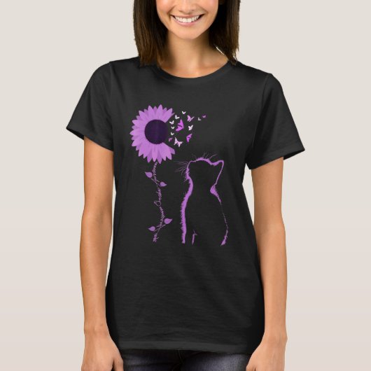 Cat Look Purple Sunflower Butterfly Overdose Aware Tシャツ (正面)
