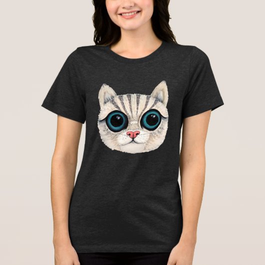 Cat Looking Ladies Womens Top Tee T-Shirt トライブレンドTシャツ (正面)