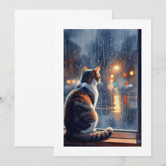 cat looks the rain 招待状 (正面/裏面)