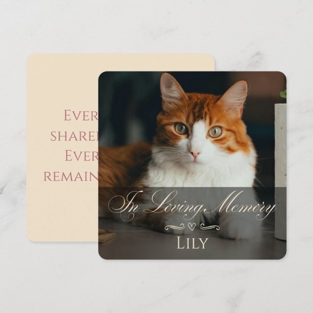Cat Loss Sympathy Card with Pet Photo & Name Pink (正面/裏面)
