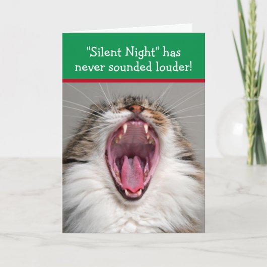 Cat Loudly Singing "Silent Night" Christmas カード (正面)
