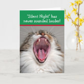 Cat Loudly Singing "Silent Night" Christmas カード (黄色い花)
