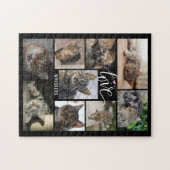 Cat LOVE 9フォトコラージュ名カスタム式 ジグソーパズル (横)