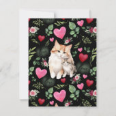 Cat Love Valentine’s Day Card in Black ノートカード (正面)