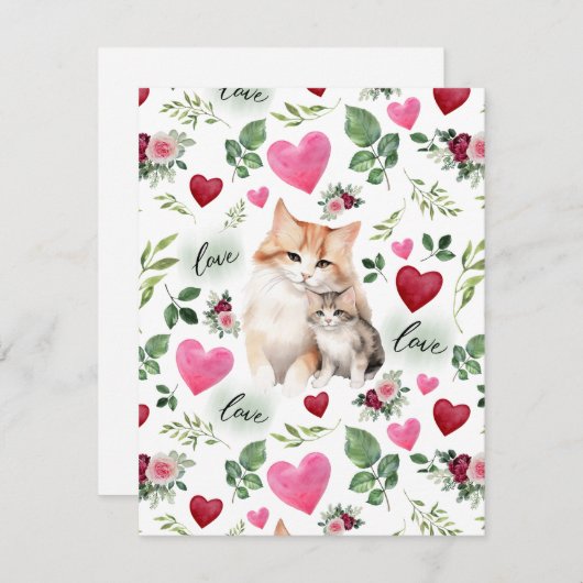 Cat Love Valentine’s Day Card in White ノートカード (正面/裏面)