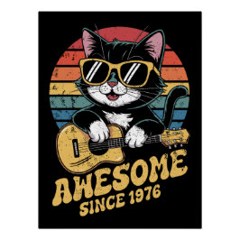 Cat Lover 1976 Birthday Retro 50th Bday Ukulele ポスター