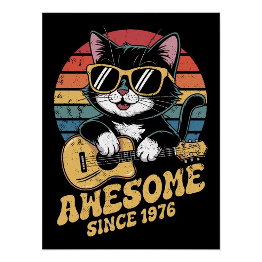 Cat Lover 1976 Birthday Retro 50th Bday Ukulele ポスター (正面)