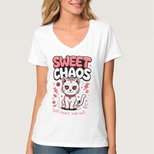 Cat Lover Bold Sweet Chaos Edgy Kitty Tシャツ (正面)