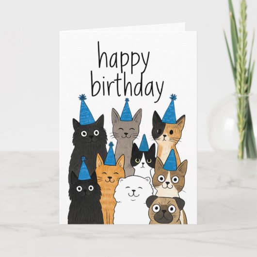 Cat Lover Cards - Cat Party Birthday Card サンキューカード (正面)