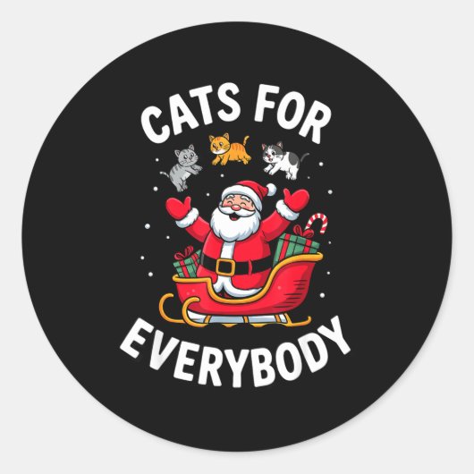 Cat Lover Christmas Santa Sleigh Cats For Everybod ラウンドシール (正面)