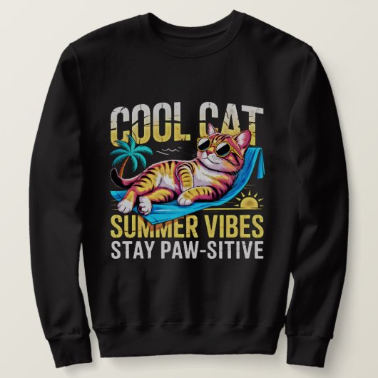 Cat Lover Cool Summer Vibes Funny Gift スウェットシャツ (デザイン正面)
